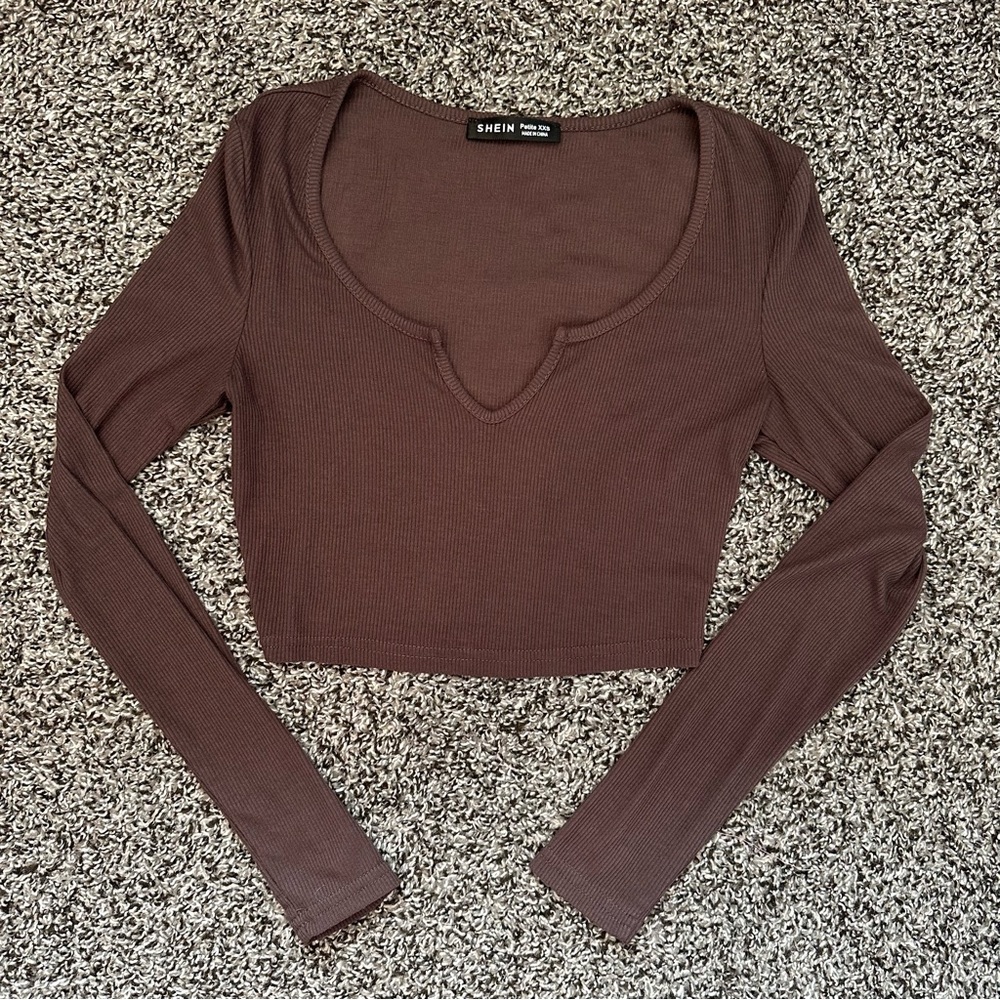SHEIN Brown Long Sleeve Crop Top